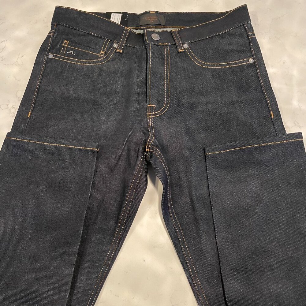 J. Lindeberg Stockholm Jake Raw Reg Rise Rg Tapered Leg Dk Wash Jeans Blue 29x32 - Picture 2 of 16